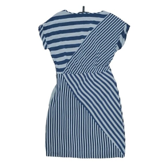 BCBGMAXAZRIA 100% silk stripes navy and taupe mini dress - Picture 2 of 11